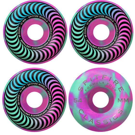 F4 Classic Neon Pink/Teal Swirl 54mm 99D Spitfire Wheels