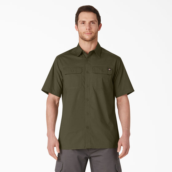 Short Sleeve Ripstop Dickies Work Shirt Rinsed Military Green